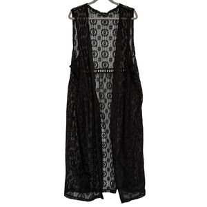 Torrid Black Lace Sleeveless Duster Vest Longline Size 4 (4X)